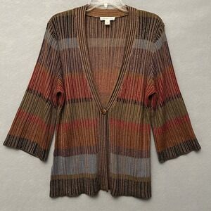 Coldwater Creek Sweater Women's M 10-12 Button 3/4 Sleeve Eclectic Boho Hippie